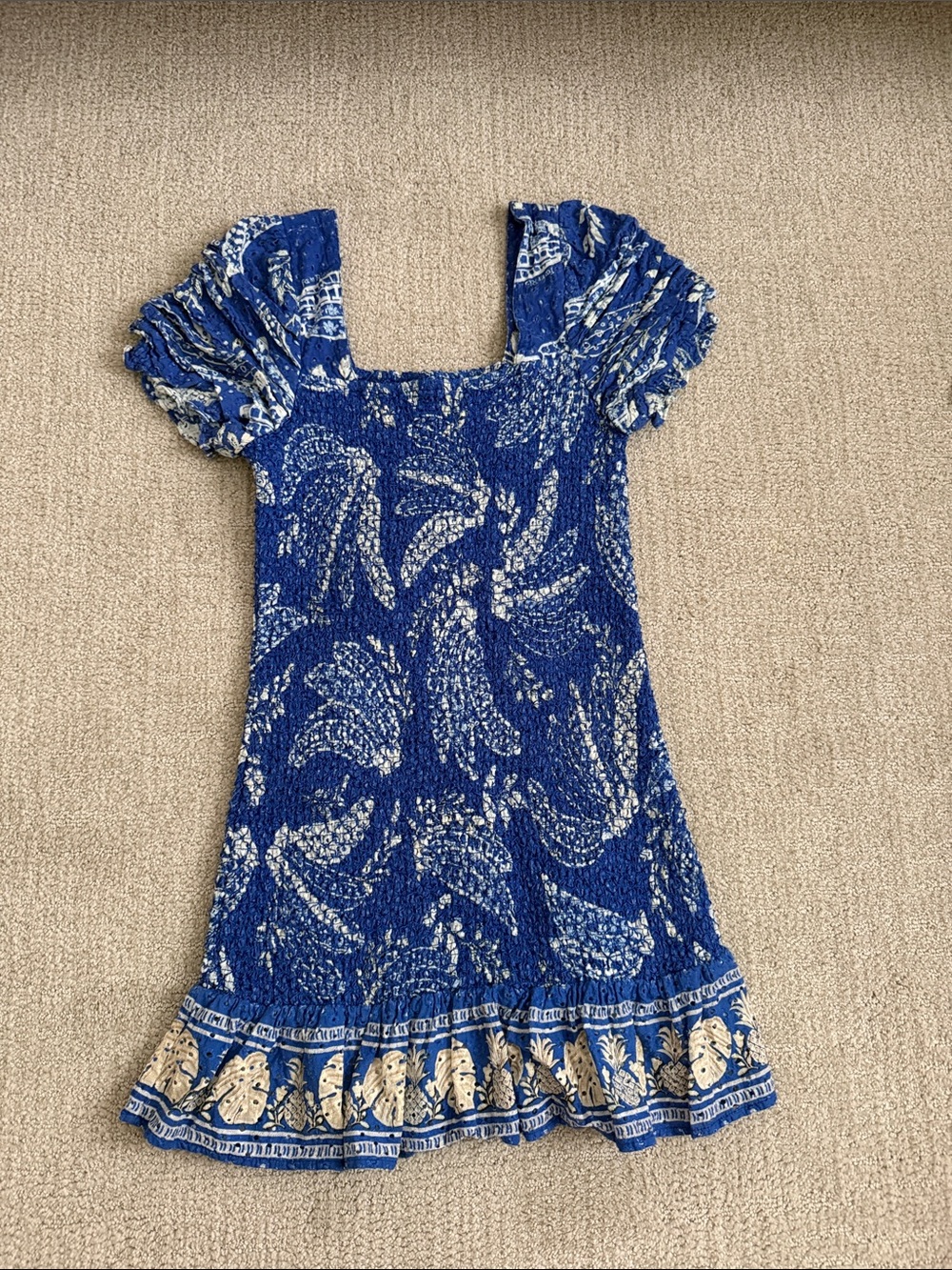 Farm Rio Blue Floral Smocked Dress